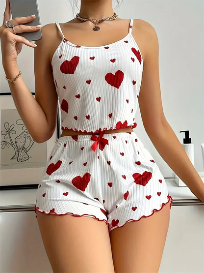 Women's Heart Print Pajama Set