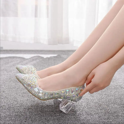 Crystal Bow Transparent Square-Heel Pumps