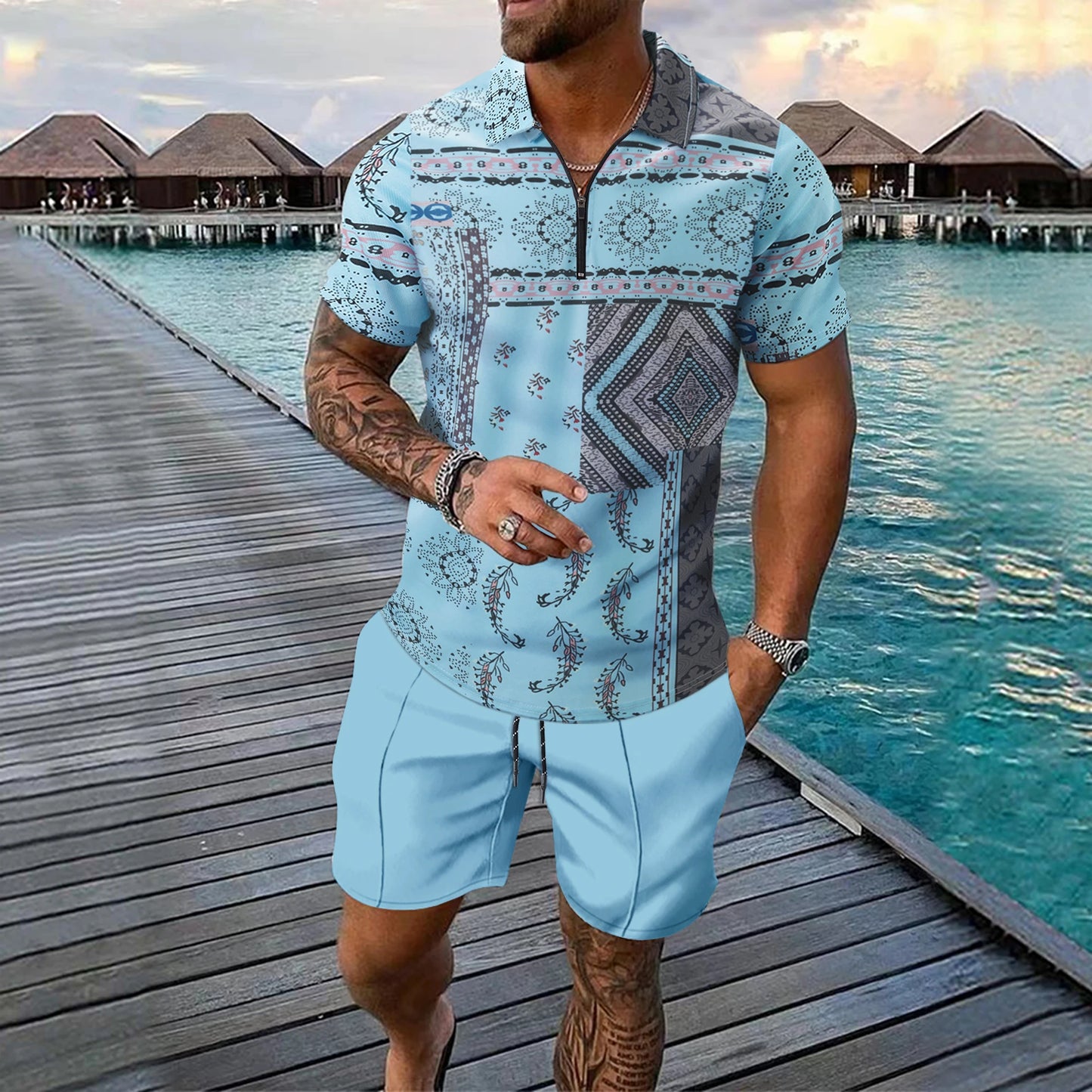 Bellanica - Men's 3D Print Polo Short Set