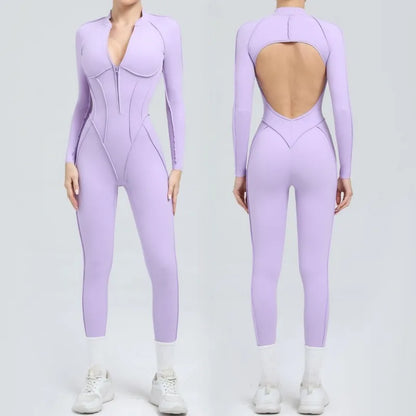Bellanica - Seamless Zipper Yoga Gym Jumpsuit