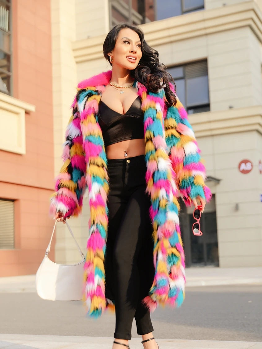 Bellanica - Women’s Rainbow Faux-Fur Coat