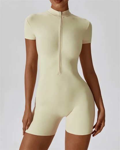 Bellanica  - Nude zip-up yoga jumpsuit, fitted