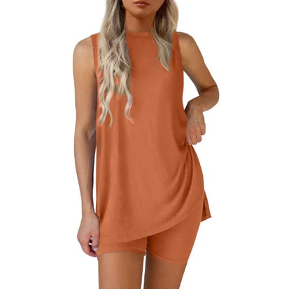 Sleeveless Slit Tank Shorts Set
