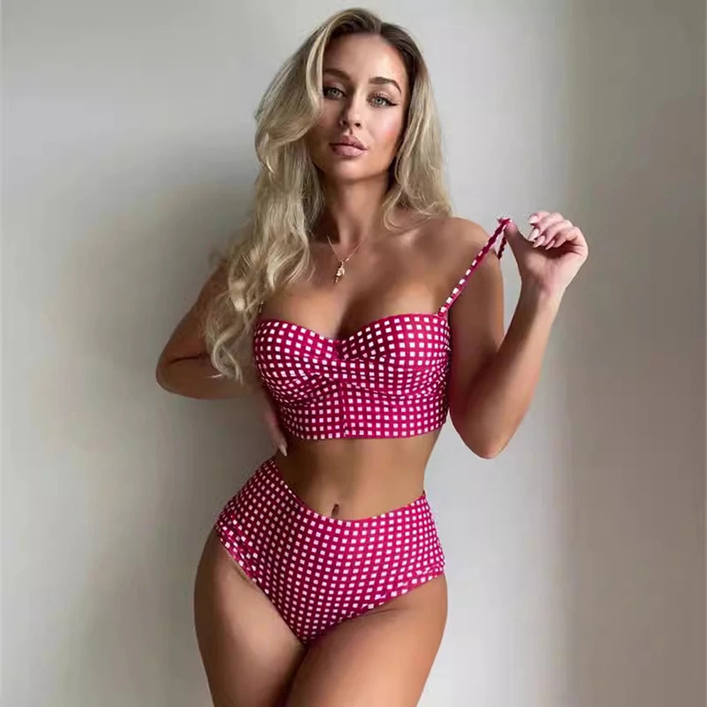 Bellanica - Plaid High-Waist Bikini Set