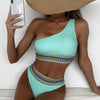 Retro Printed One-Shoulder High-Waist Bikini