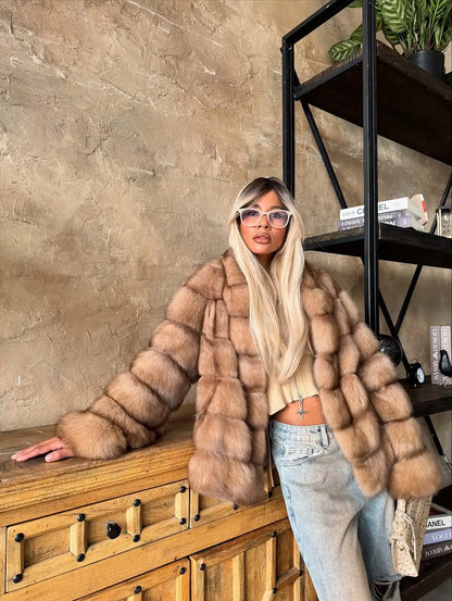 Bellanica - Fashion Patchwork Faux Fur Coat Jacket