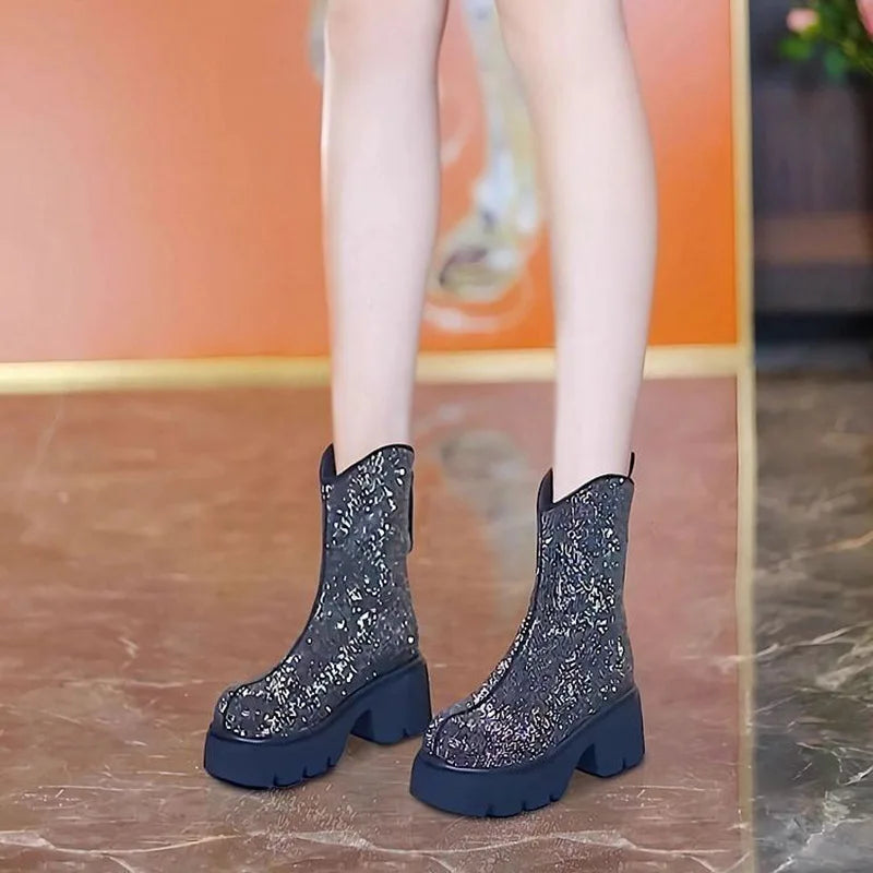 Bellanica - Women’s rhinestone mid-heel ankle boots