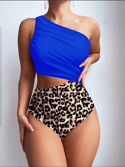 Bellanica - Asymmetrischer gestreifter Einteiler-Badeanzug mit Cut-Out