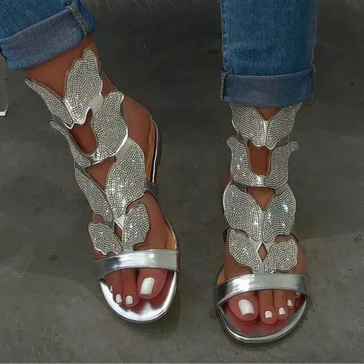 Butterfly Crystal Plus-Size Gladiator Sandals