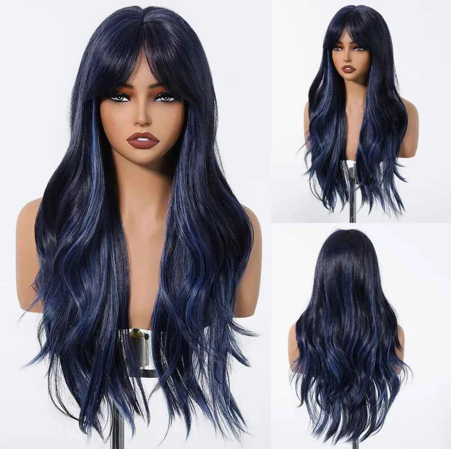 Brown Wavy Wig with Bangs Heat-Resistant