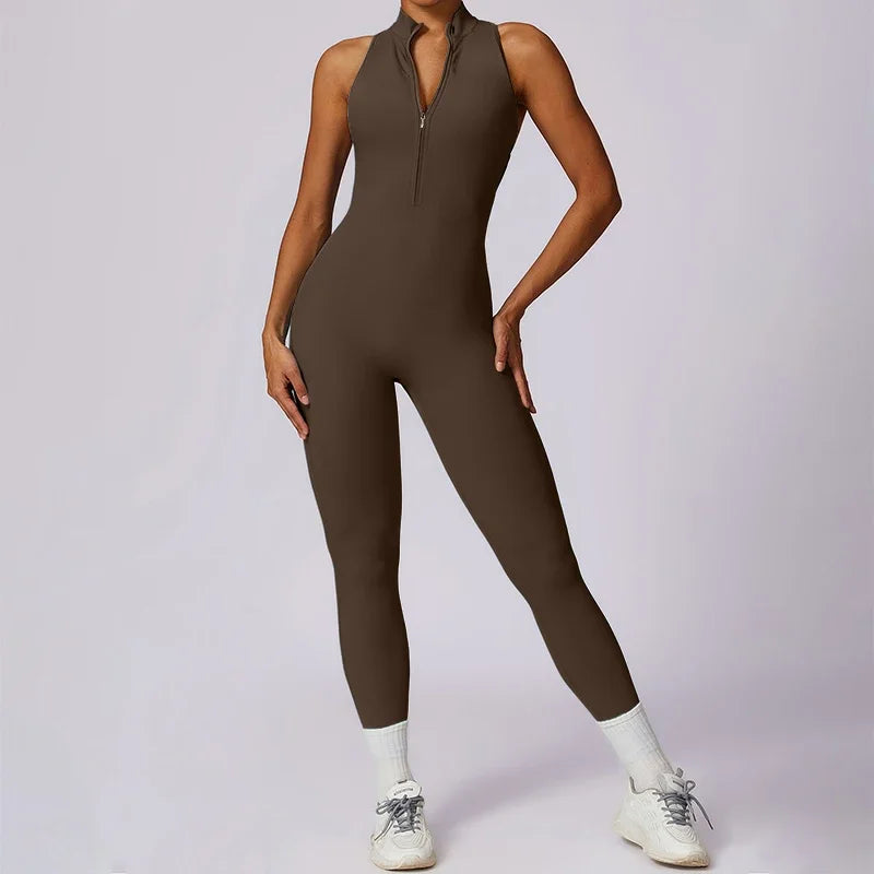 Bellanica - Backless Scrunch Zip Gym Jumpsuit
