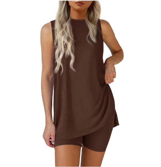 Sleeveless Slit Tank Shorts Set