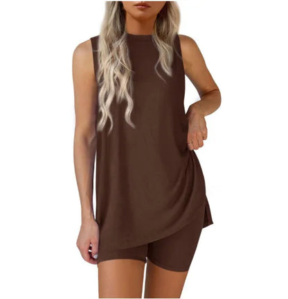 Sleeveless Slit Tank Shorts Set