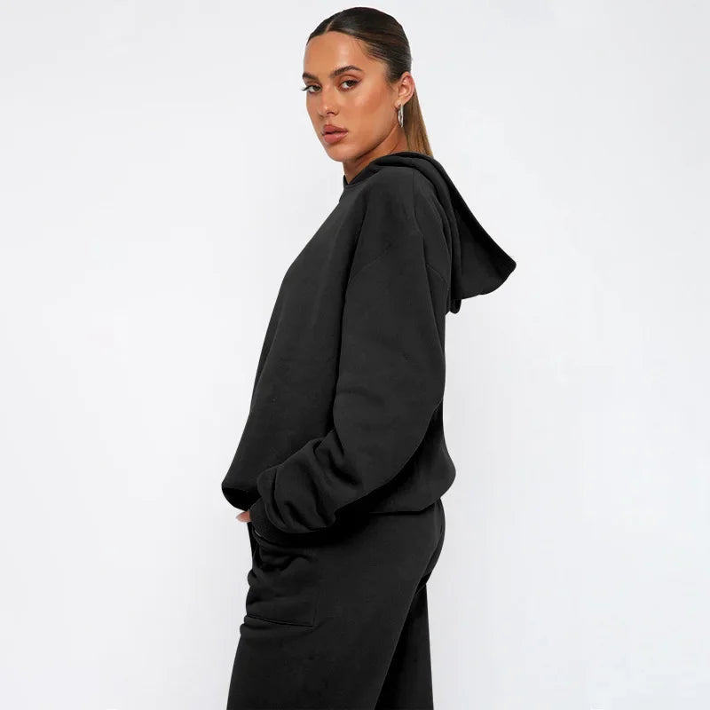 Bellanica - Women's Solid Hooded Sweatshirt Set