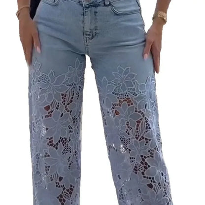 Bellanica - Wide jeans with floral pattern and lace for women
