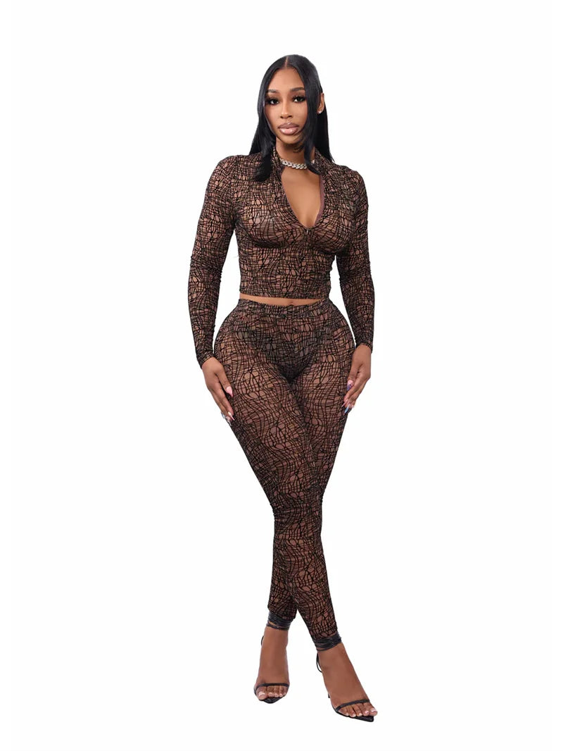 Bellanica - Ensemble deux pièces crop en maille transparente clubwear
