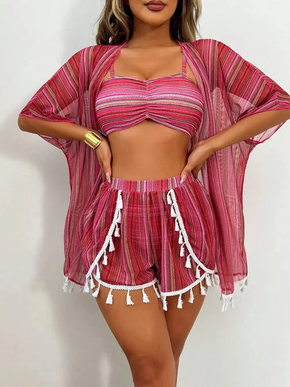 Tassel Bikini Set with Cover-Up