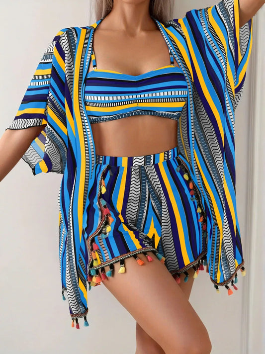 Tassel Bikini Set with Cover-Up