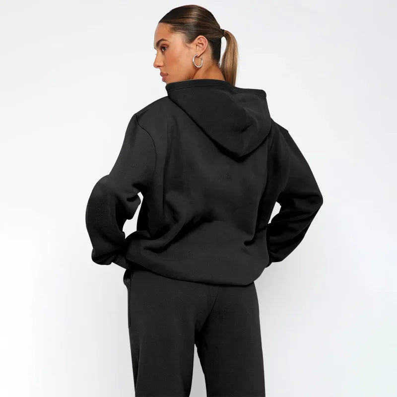 Bellanica - Women's Solid Hooded Sweatshirt Set