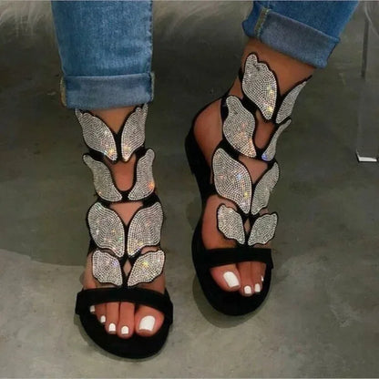 Butterfly Crystal Plus-Size Gladiator Sandals