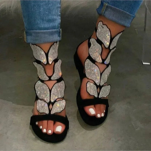 Butterfly Crystal Plus-Size Gladiator Sandals