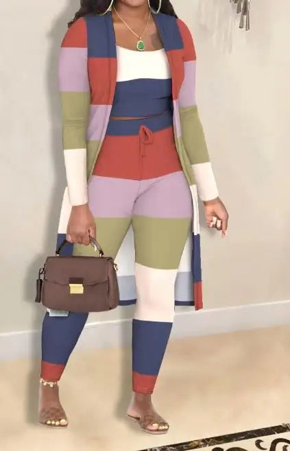 Women's Striped Three-Piece Pants Outfit Set