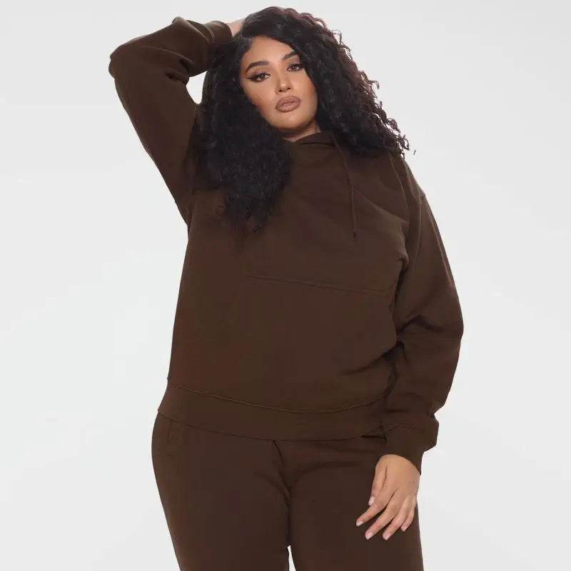 Bellanica - Loose Plus-Size Hooded Sweater Suit