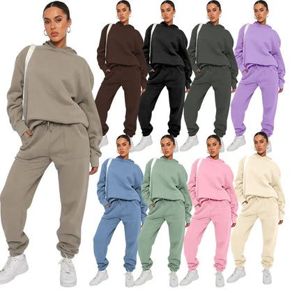 Bellanica - Women's Solid Hooded Sweatshirt Set