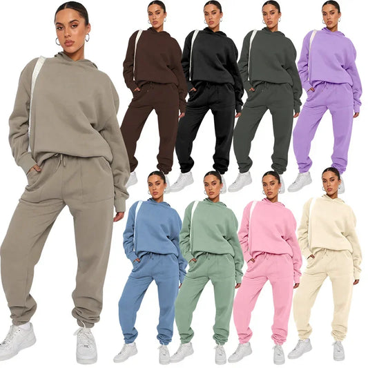 Bellanica - Women's Solid Hooded Sweatshirt Set