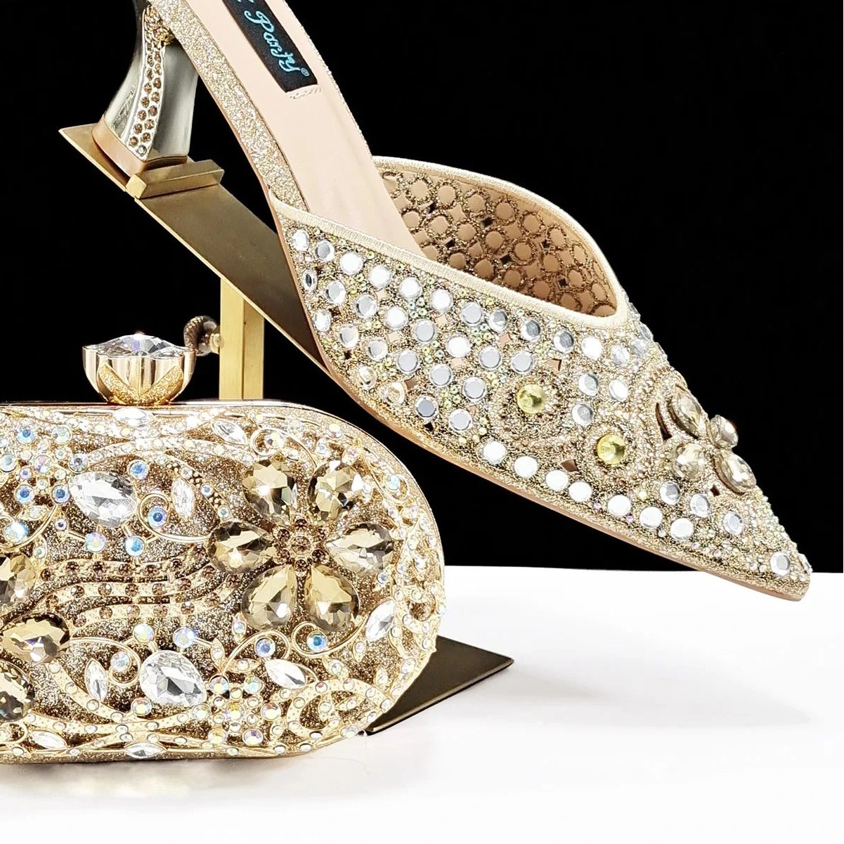 Bellanica - Talons élégants avec sac en diamant assorti