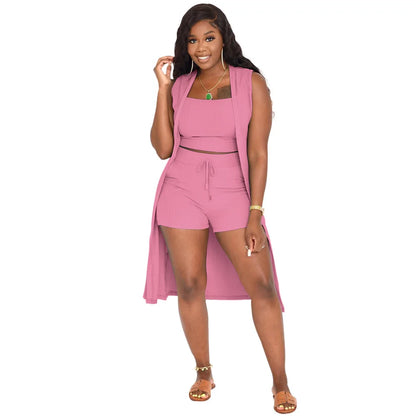Bellanica – Damen dreiteiliges Freizeit-Shorts-Westen-Set