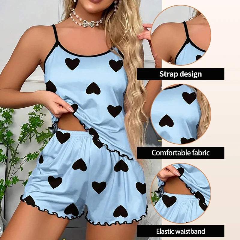 Women's Heart Print Pajama Set