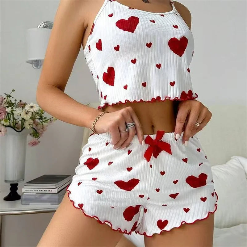 Women's Heart Print Pajama Set