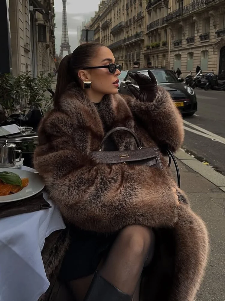 Bellanica - Women's Casual Lapel Faux Fur Long Coat