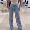 Wide Jeans with Floral Pattern and Lace
