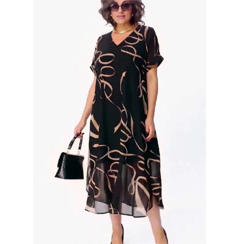 Vintage Floral V-Neck Chiffon Maxi Dress
