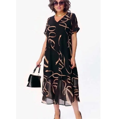 Vintage Floral V-Neck Chiffon Maxi Dress