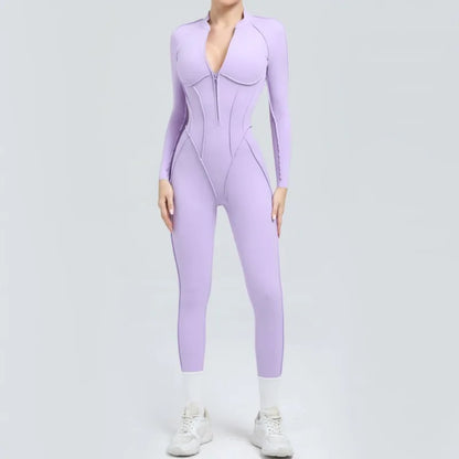 Bellanica - Seamless Zipper Yoga Gym Jumpsuit