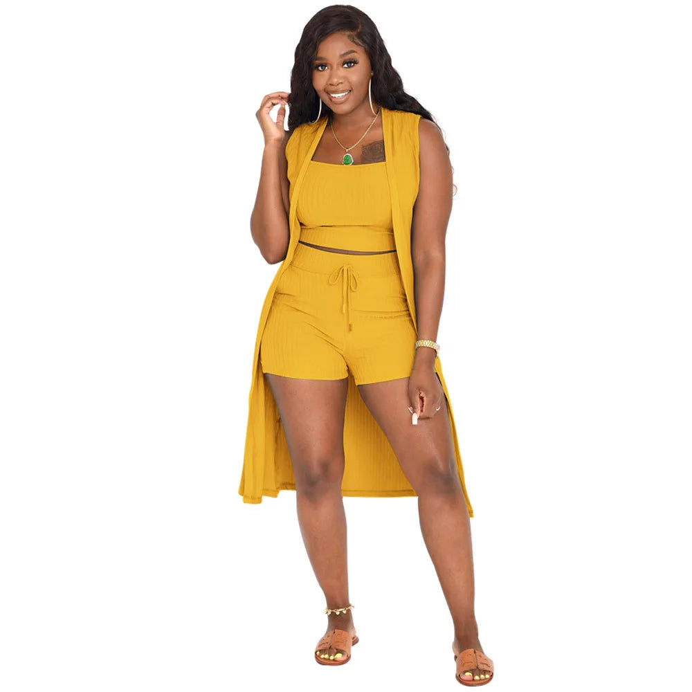 Bellanica – Damen dreiteiliges Freizeit-Shorts-Westen-Set
