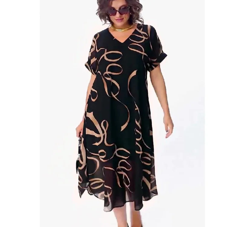 Vintage Floral V-Neck Chiffon Maxi Dress