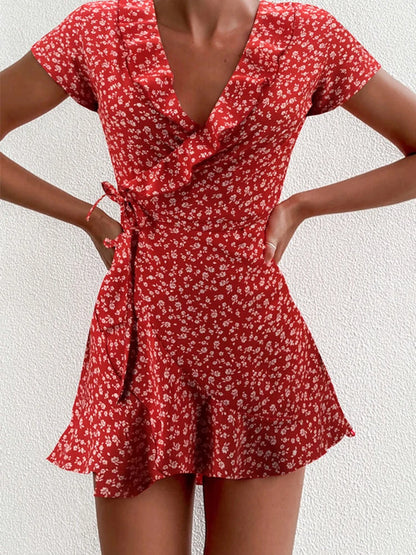 Bellanica - Floral Ruffle V-Neck Mini Dress