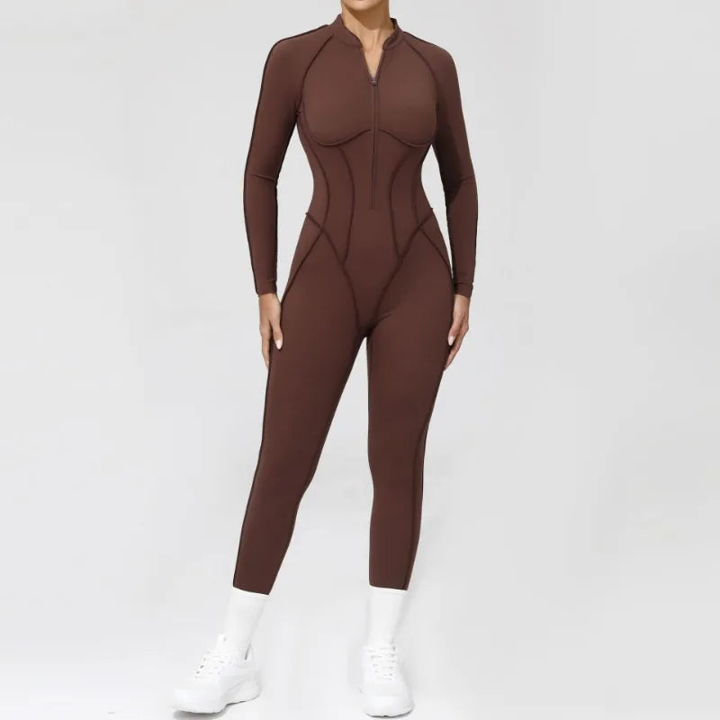 Bellanica - Seamless Zipper Yoga Gym Jumpsuit