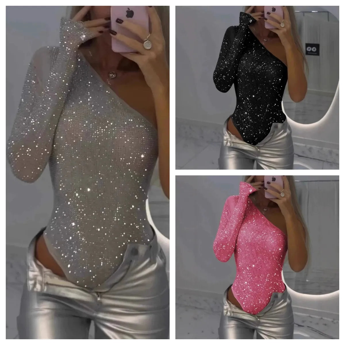 Bellanica - Body asymétrique à sequins et strass 
