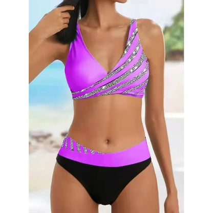 Bellanica - Shiny Print Lace-Up Bikini Set