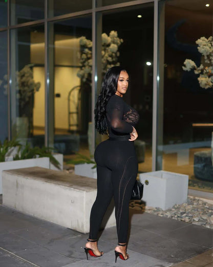 Mesh Long Sleeve Leggings Club Set