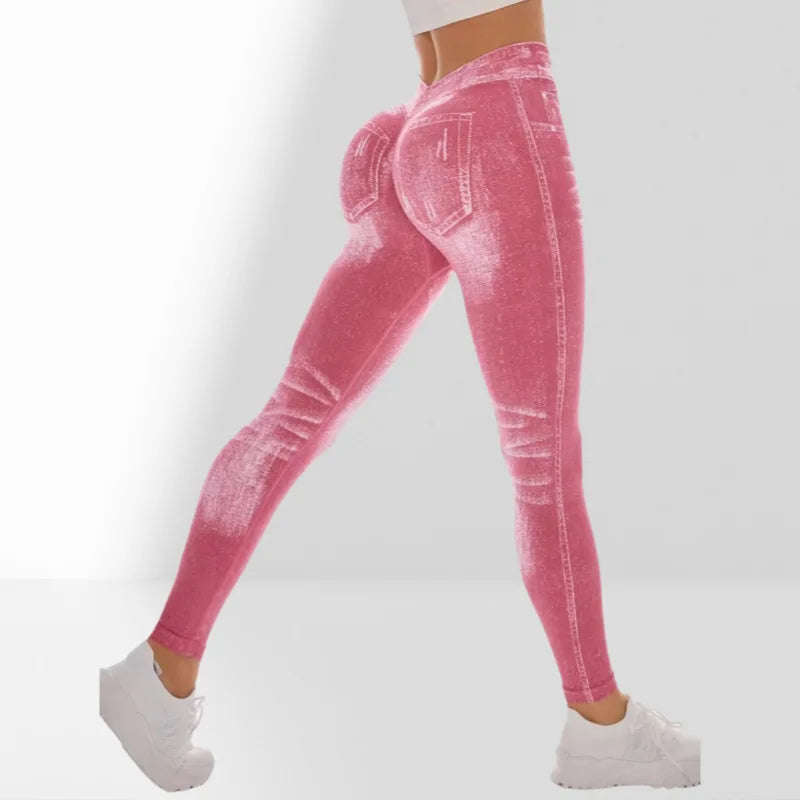 Bellanica - Faux Denim V-Back Gym Leggings