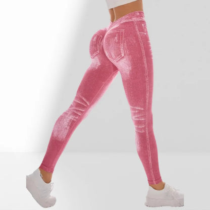 Bellanica - Faux Denim V-Back Gym Leggings