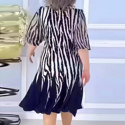 Elegant Blue Vintage Printed Summer Dress