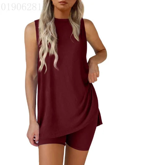 Sleeveless Slit Tank Shorts Set