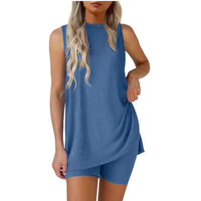Sleeveless Slit Tank Shorts Set